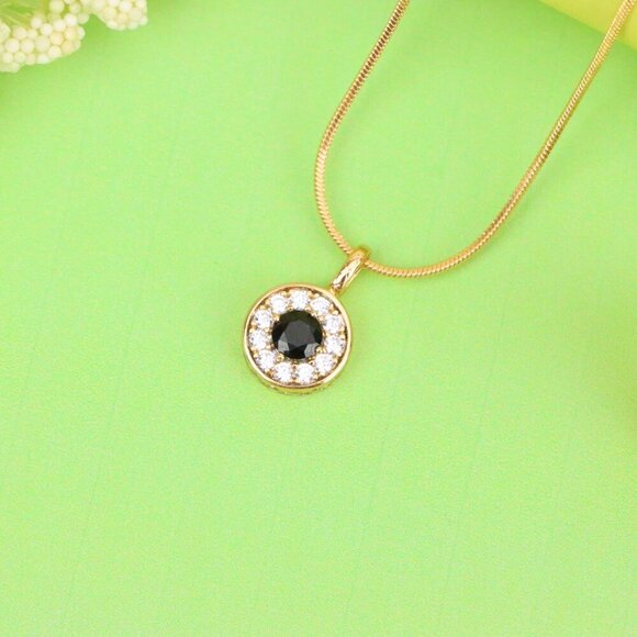 "Black Center Round Pendant in Rose Gold with Crystal Halo, XPPT1595 - Picture 2 of 13